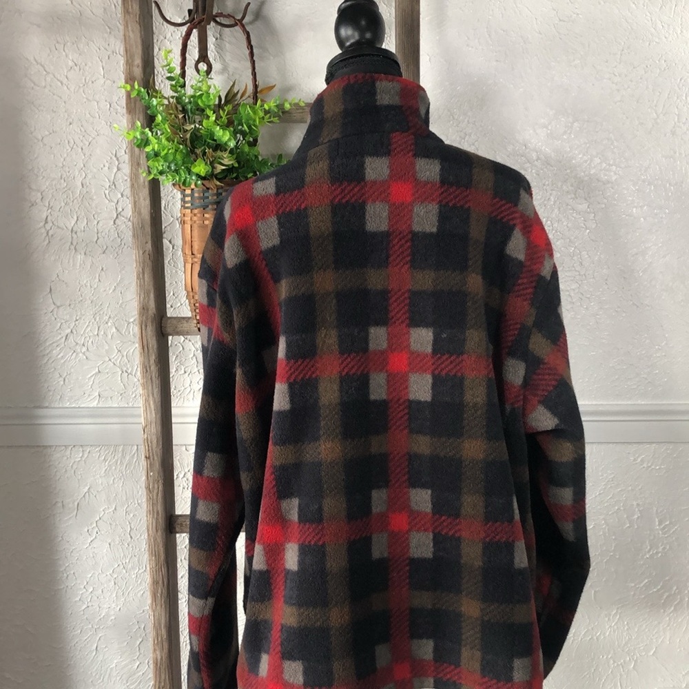 J Crew Plaid Polar Fleece Quarter Zip Over Jacket Red Black Unisex Fleece - Picture 7 of 16